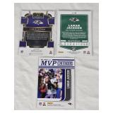 Lot of 3 Lamar Jackson Football Cards including Panini Contenders MVP Contenders, Donruss Optic, and Select Prizm Concourse. Lot of 3 Lamar Jackson Football Cards including Panini Contenders MVP Contenders, Donruss Optic, and Select Prizm Concourse.