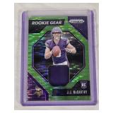 J.J. McCarthy Rookie 2024 Panini Prizm Green Prizm Relic #RG-JM - Minnesota Vikings Football Card J.J. McCarthy Rookie 2024 Panini Prizm Green Prizm Relic #RG-JM - Minnesota Vikings Football Card