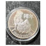 1 TROY OZ .999 FINE SILVER YEAR OF THE PIG ROUND IN AIRTITE