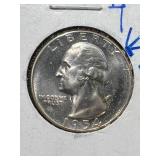 1954 US WASHINGTON QUARTER BU