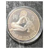 1 TROY OZ .999 FINE SILVER YEAR OF THE DOG ROUND IN AIRTITE