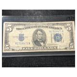 1934-D US BLUE SEAL $5 SILVER CERTIFICATE