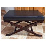 E - Sophisticated Ottoman with Crossed X-Frame Wood Base E - Sophisticated Ottoman with Crossed X-Frame Wood Base