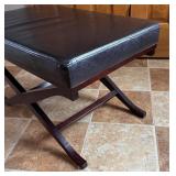E - Sophisticated Ottoman with Crossed X-Frame Wood Base E - Sophisticated Ottoman with Crossed X-Frame Wood Base