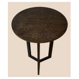 LR - Round Dark Wood Accent Table with Geometric Leg Frame LR - Round Dark Wood Accent Table with Geometric Leg Frame