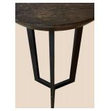 LR - Round Dark Wood Accent Table with Geometric Leg Frame LR - Round Dark Wood Accent Table with Geometric Leg Frame