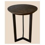 LR - Round Dark Wood Accent Table with Geometric Leg Frame LR - Round Dark Wood Accent Table with Geometric Leg Frame
