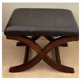 LL - Cross-Leg Leather Ottoman with Curved Wood Base LL - Cross-Leg Leather Ottoman with Curved Wood Base
