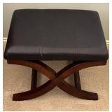 LL - Cross-Leg Leather Ottoman with Curved Wood Base LL - Cross-Leg Leather Ottoman with Curved Wood Base