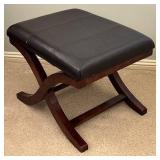 LL - Cross-Leg Leather Ottoman with Curved Wood Base LL - Cross-Leg Leather Ottoman with Curved Wood Base