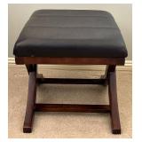 LL - Cross-Leg Leather Ottoman with Curved Wood Base LL - Cross-Leg Leather Ottoman with Curved Wood Base