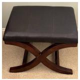 LL - Cross-Leg Leather Ottoman with Curved Wood Base LL - Cross-Leg Leather Ottoman with Curved Wood Base