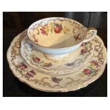 K - Vintage English Teacups & Saucers Sets - Floral Borders with Gilt K - Vintage English Teacups & Saucers Sets - Floral Borders with Gilt