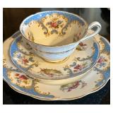 K - Vintage English Teacups & Saucers Sets - Floral Borders with Gilt K - Vintage English Teacups & Saucers Sets - Floral Borders with Gilt