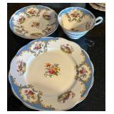 K - Vintage English Teacups & Saucers Sets - Floral Borders with Gilt K - Vintage English Teacups & Saucers Sets - Floral Borders with Gilt