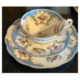 K - Vintage English Teacups & Saucers Sets - Floral Borders with Gilt K - Vintage English Teacups & Saucers Sets - Floral Borders with Gilt