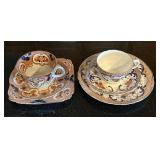K - Vintage English Teacups & Saucers Sets - Floral Borders with Gilt K - Vintage English Teacups & Saucers Sets - Floral Borders with Gilt