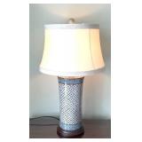 LL - Table Lamp - Blue Geometric Pattern Ceramic Base with Fabric Shade LL - Table Lamp - Blue Geometric Pattern Ceramic Base with Fabric Shade
