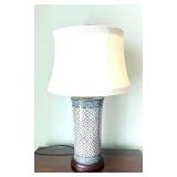 LL - Table Lamp - Blue Geometric Pattern Ceramic Base with Fabric Shade LL - Table Lamp - Blue Geometric Pattern Ceramic Base with Fabric Shade