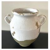 LL - Pottery Barn Vase - 9in Tall, White & Olive Ceramic, Two Handles LL - Pottery Barn Vase - 9in Tall, White & Olive Ceramic, Two Handles