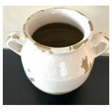 LL - Pottery Barn Vase - 9in Tall, White & Olive Ceramic, Two Handles LL - Pottery Barn Vase - 9in Tall, White & Olive Ceramic, Two Handles