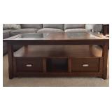 LL - Dark Wood Coffee Table with Glass Inlays LL - Dark Wood Coffee Table with Glass Inlays