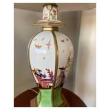 Vintage Chinese Hand-Painted Porcelain Table Lamp with Birds and Figures Vintage Chinese Hand-Painted Porcelain Table Lamp with Birds and Figures