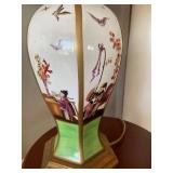Vintage Chinese Hand-Painted Porcelain Table Lamp with Birds and Figures Vintage Chinese Hand-Painted Porcelain Table Lamp with Birds and Figures
