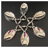 LL - Six Vintage Silver-Tone Dessert Spoons with Ornate Handles LL - Six Vintage Silver-Tone Dessert Spoons with Ornate Handles