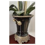 DR - White Orchid Arrangement in Black Ceramic Vase with Gold Accents DR - White Orchid Arrangement in Black Ceramic Vase with Gold Accents