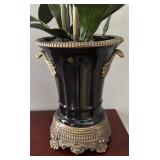 DR - White Orchid Arrangement in Black Ceramic Vase with Gold Accents DR - White Orchid Arrangement in Black Ceramic Vase with Gold Accents
