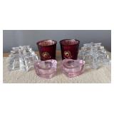 DR - Candle Holders Set - Red Glass Votives w/ Gold Medallions, Pink Heart, Clear Crystal Star DR - Candle Holders Set - Red Glass Votives w/ Gold Medallions, Pink Heart, Clear Crystal Star