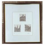 O - Limited Edition Triptych Historic Building Etchings O - Limited Edition Triptych Historic Building Etchings