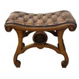 Vintage Leather-Tufted Bench