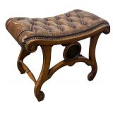 Vintage Leather-Tufted Bench