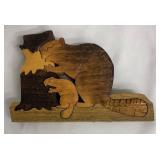 Hand Carved Wooden Puzzle Set - Tree Puzzle & Beaver-on-Log
