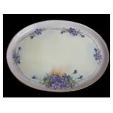 Antique Bavaria and Hand Painted Nippon Hand Painted Porcelain Tray & Lidded Trinket Dishes - Purple Pansies with Gold Trim