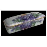 Antique Bavaria and Hand Painted Nippon Hand Painted Porcelain Tray & Lidded Trinket Dishes - Purple Pansies with Gold Trim