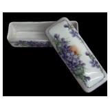 Antique Bavaria and Hand Painted Nippon Hand Painted Porcelain Tray & Lidded Trinket Dishes - Purple Pansies with Gold Trim