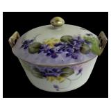 Antique Bavaria and Hand Painted Nippon Hand Painted Porcelain Tray & Lidded Trinket Dishes - Purple Pansies with Gold Trim