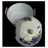 Antique Bavaria and Hand Painted Nippon Hand Painted Porcelain Tray & Lidded Trinket Dishes - Purple Pansies with Gold Trim