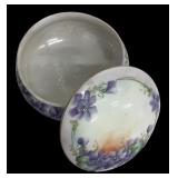 Antique Bavaria and Hand Painted Nippon Hand Painted Porcelain Tray & Lidded Trinket Dishes - Purple Pansies with Gold Trim