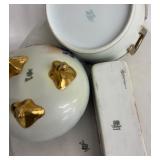 Antique Bavaria and Hand Painted Nippon Hand Painted Porcelain Tray & Lidded Trinket Dishes - Purple Pansies with Gold Trim