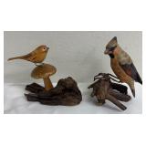 Hand Carved Wooden Bird Figurines - 2-piece Set on Driftwood
