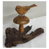 Hand Carved Wooden Bird Figurines - 2-piece Set on Driftwood