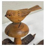 Hand Carved Wooden Bird Figurines - 2-piece Set on Driftwood