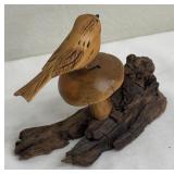 Hand Carved Wooden Bird Figurines - 2-piece Set on Driftwood