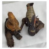 Hand Carved Wooden Bird Figurines - 2-piece Set on Driftwood