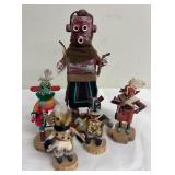 Set of 5 Hopi Kachina Dolls - Hand-Carved Wood