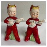 Vintage Salt & Pepper Shaker Set - 4-Piece: Two Red Guitarists & Two White Bears